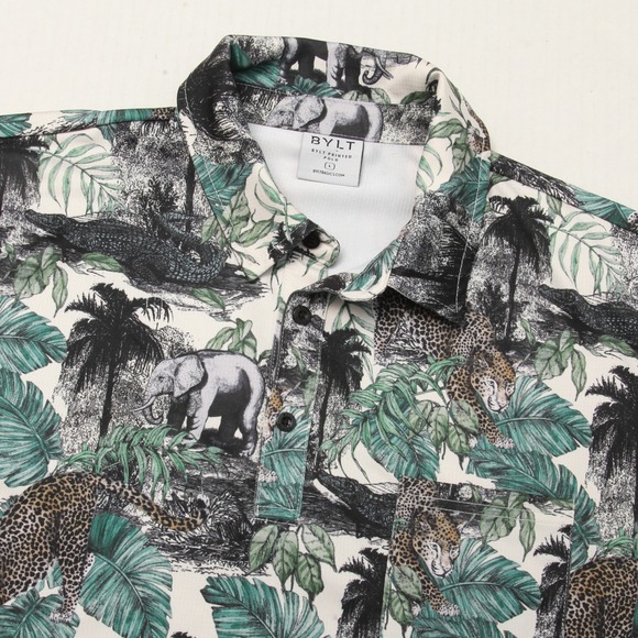 BYLT Basics Other - BYLT Men's L Printed Polo Shirt Jungle Safari Elephant Leopard Crocodile